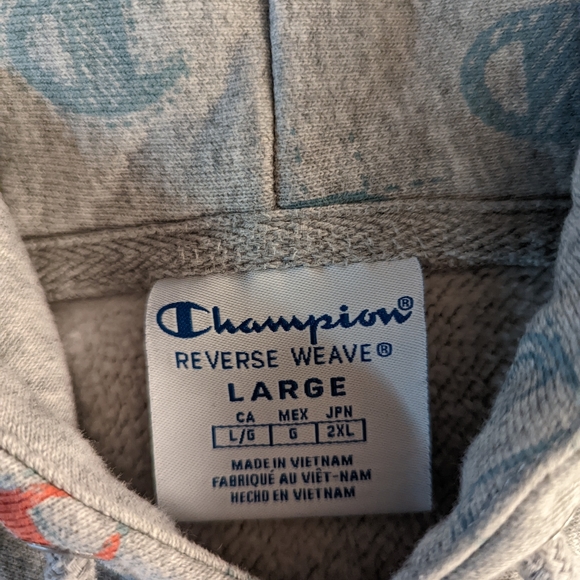 Champion Reverse Weave All Over Print Grey Hoodie - Picture 9 of 9
